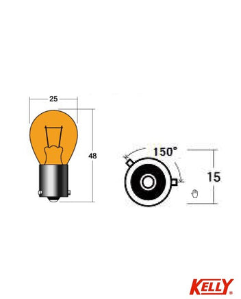 型トラックやバスのウインカーランプに使用する24V21W規格のS25アンバー電球。150度ピン角違い口金（BAU15S）を採用した交換用シングルバルブ